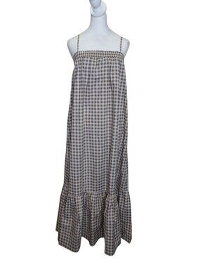 Revolve WeWoreWhat Women's Smocked Gingham Whisper White Midi Dress size L NEW